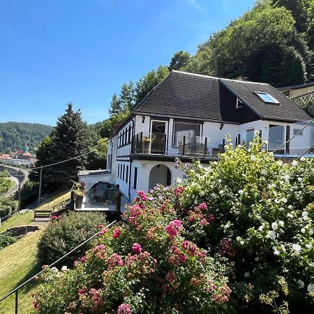 Saechsische-Schweiz-Ferienhaus-Wohnung-2-Mit-Hervorragendem-Panoramablick-Ueber-Das-Elbtal Königstein an der Elbe Dış mekan fotoğraf